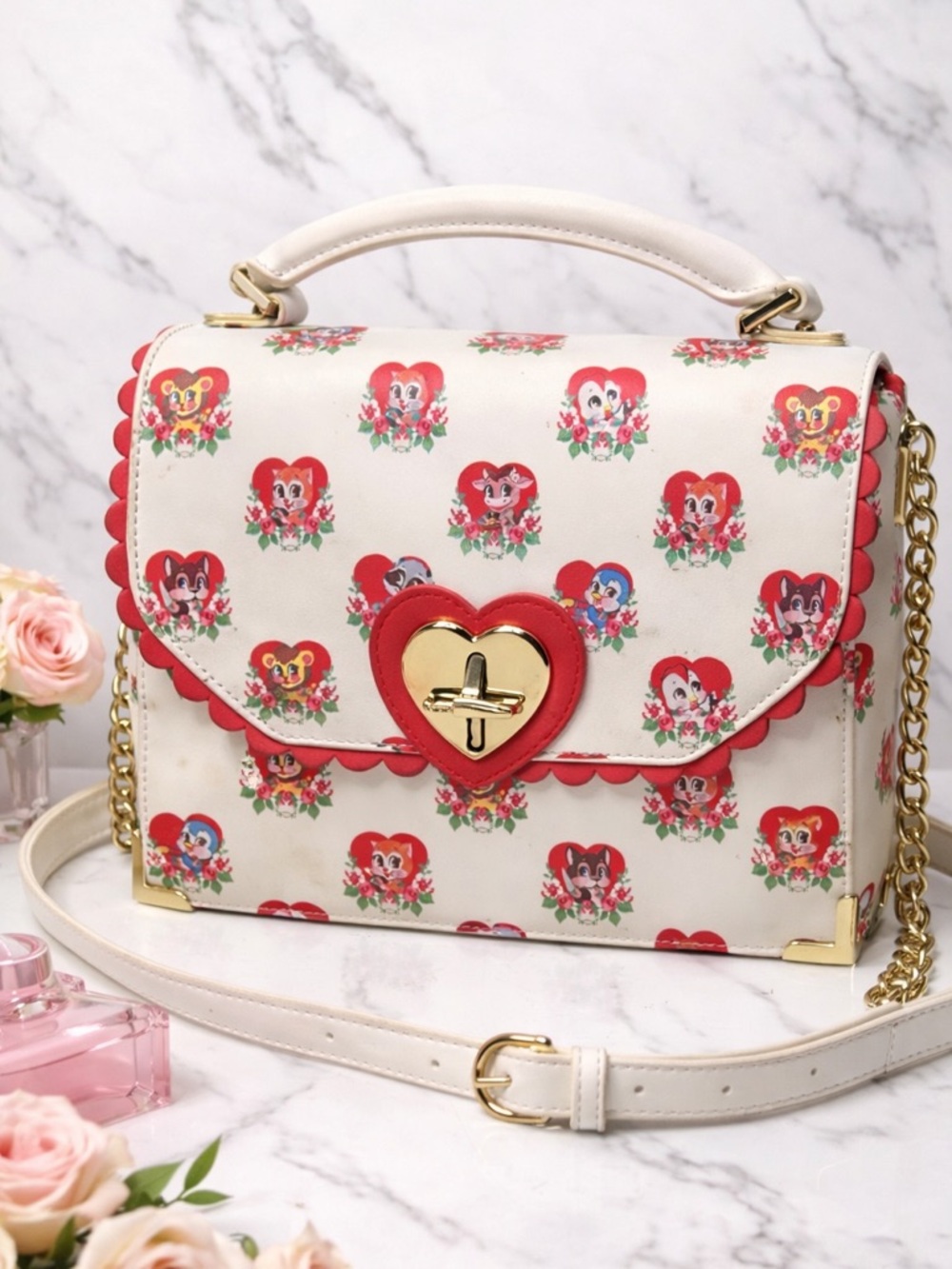 Loungefly Heart Lock Crossbody Bag Character Print Kawaii Y2K